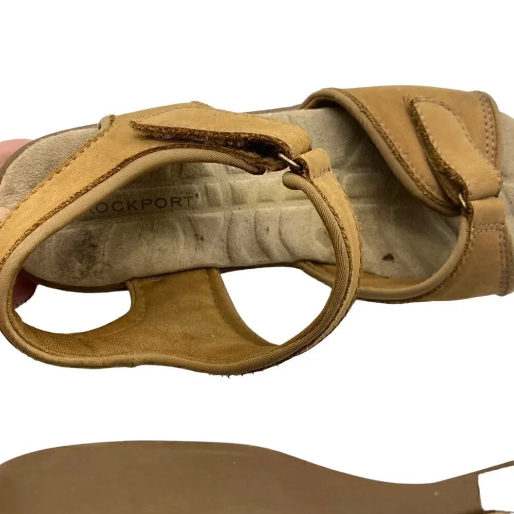 Rockport Women Sandals Flats Comfort Leather Upper Adjustable Tan Size 9N